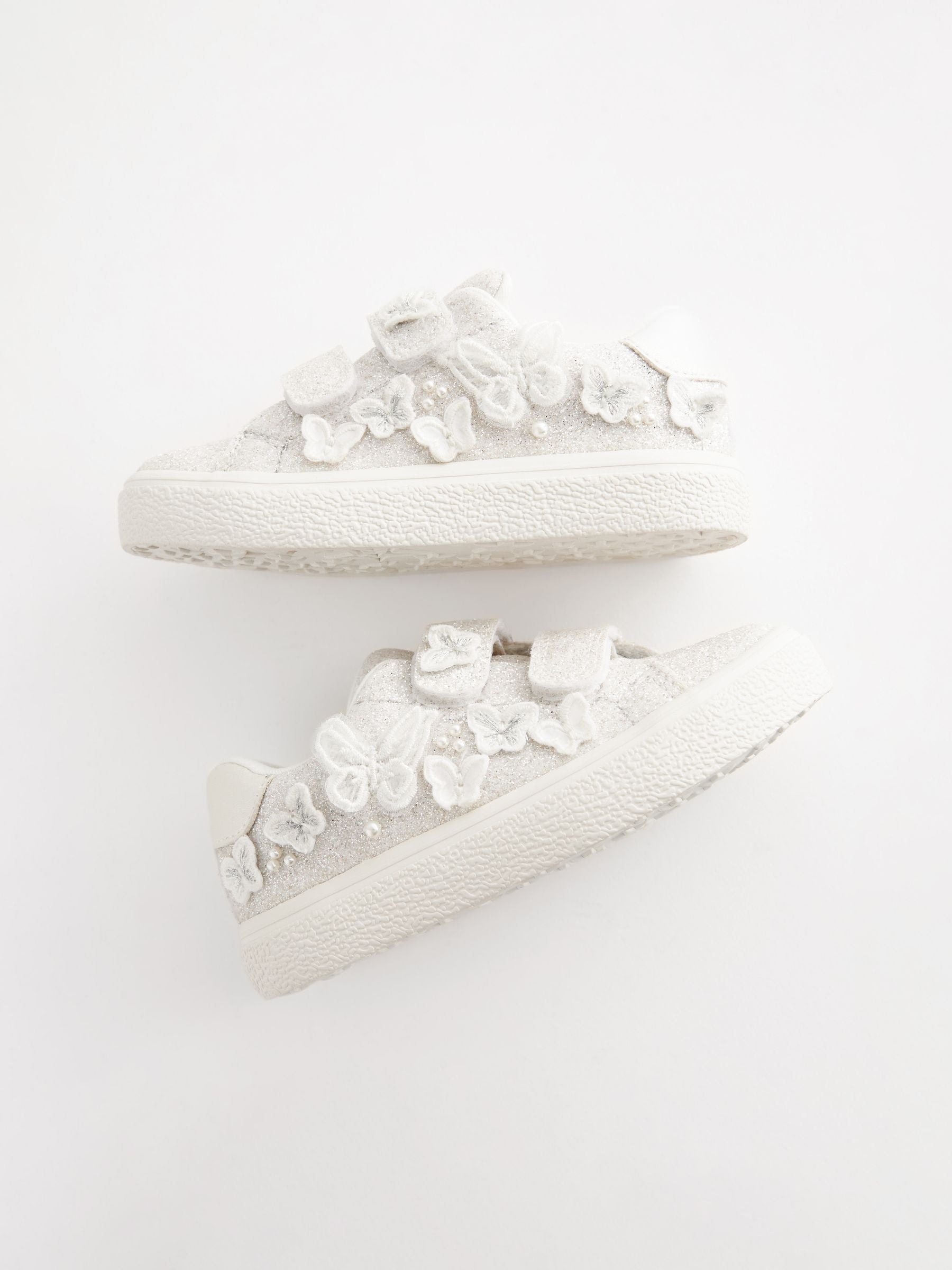 White Glitter Wide Fit (G) Butterfly Touch Fasten Strap Trainers image 3