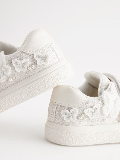 White Glitter Wide Fit (G) Butterfly Touch Fasten Strap Trainers image 5
