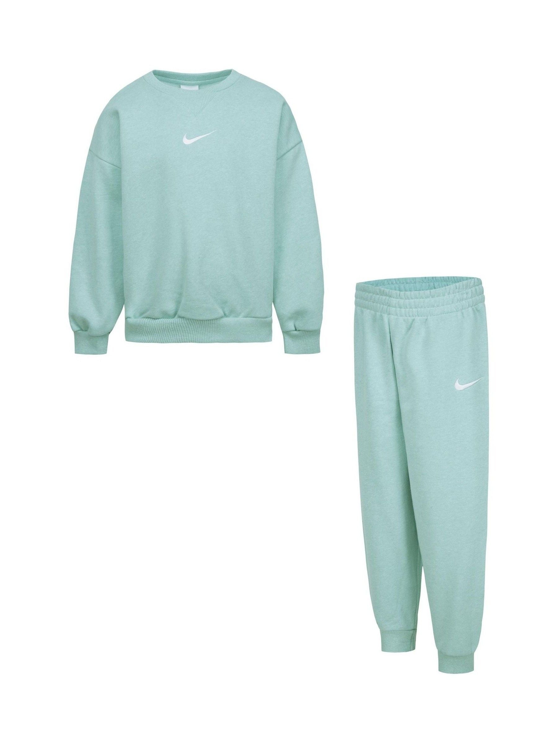 Nike Green Little Kids Essential Marl Crew Tracksuit Set image 2
