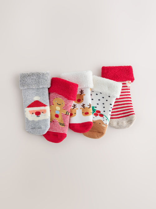 Dsiney Kidz - Red Christmas Roll Top Baby Socks 5 Pack image 1