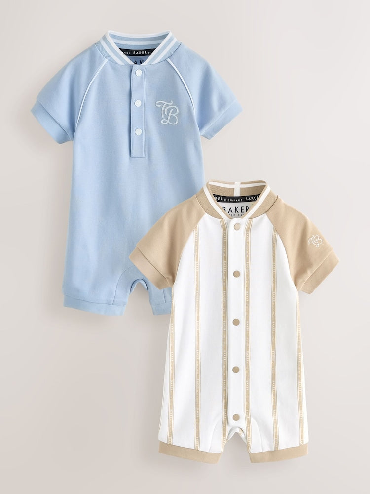 Baker by Ted Baker Blue/Stone Varsity Rompers 2 Pack