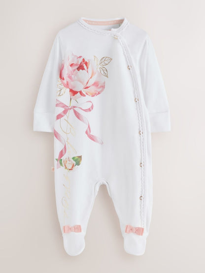 Baker by Ted Baker Flower Placement White Sleepsuit & Hat Set