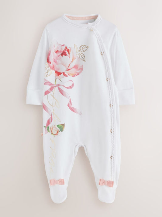 Baker by Ted Baker Flower Placement White Sleepsuit & Hat Set