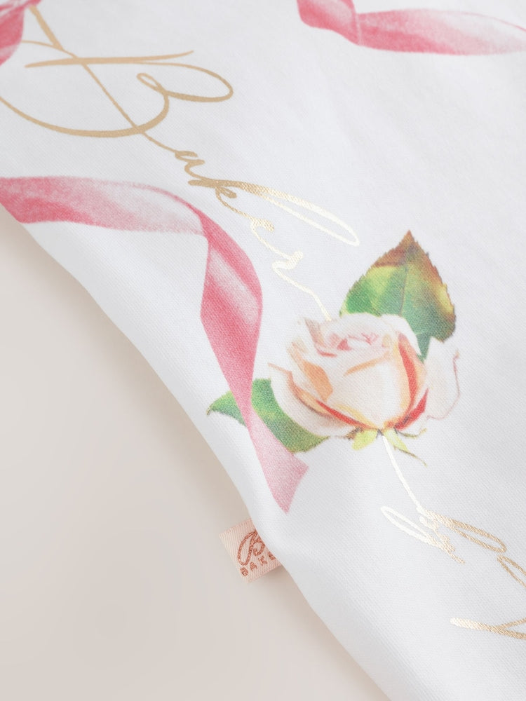 Baker by Ted Baker Flower Placement White Sleepsuit & Hat Set