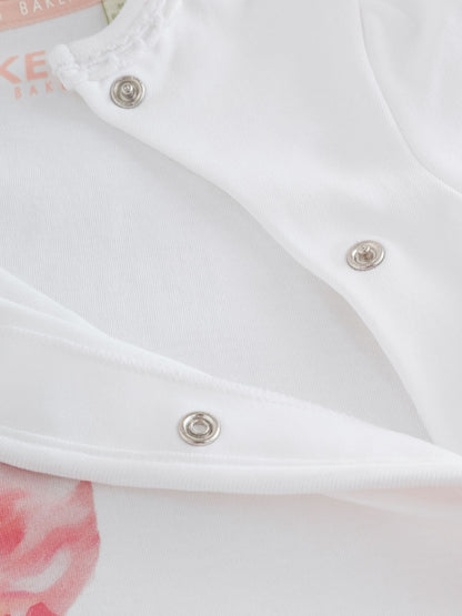 Baker by Ted Baker Flower Placement White Sleepsuit & Hat Set