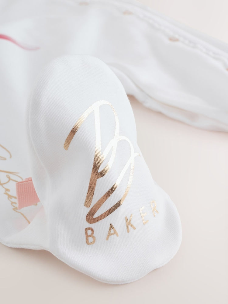 Baker by Ted Baker Flower Placement White Sleepsuit & Hat Set