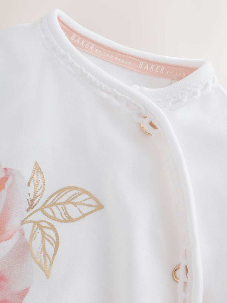 Baker by Ted Baker Flower Placement White Sleepsuit & Hat Set