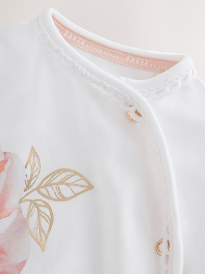 Baker by Ted Baker Flower Placement White Sleepsuit & Hat Set