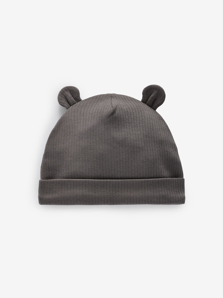 Black/White Bear Ear Beanie Baby Hats 3 Pack (0-18mths)