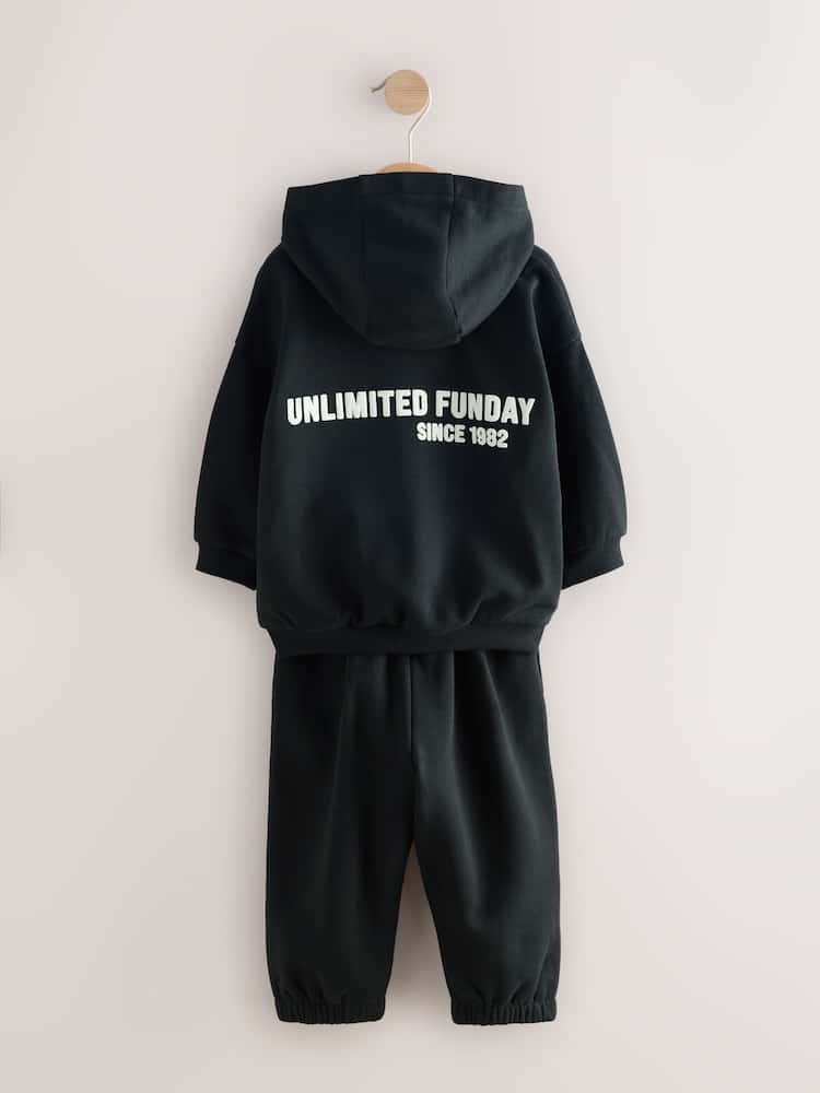 Black Slogan Hoodie and Joggers Set Immediate