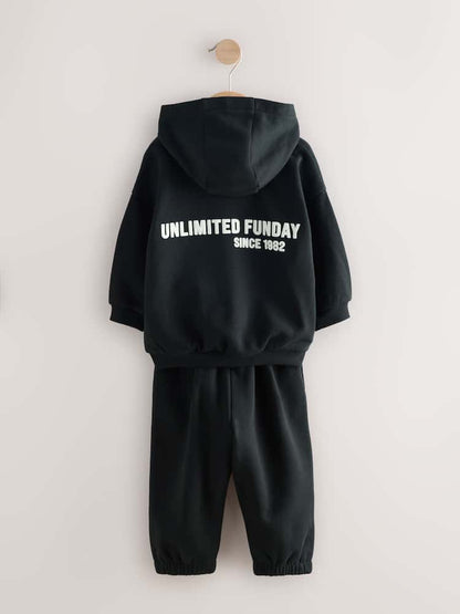 Black Slogan Hoodie and Joggers Set Immediate