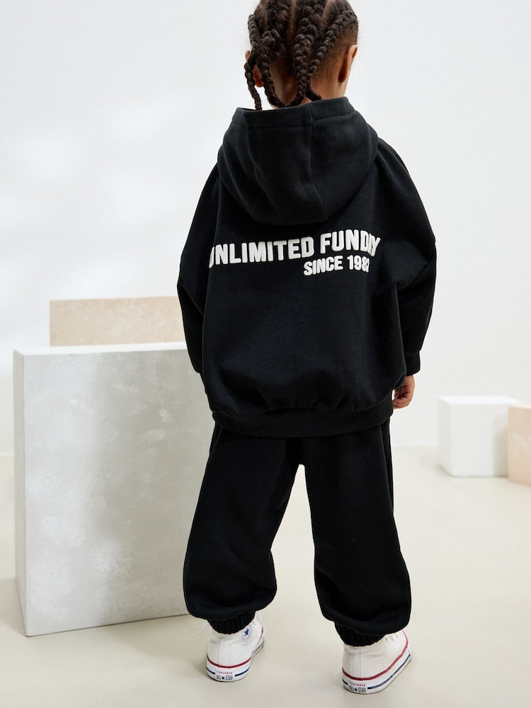 Black Slogan Hoodie and Joggers Set Immediate