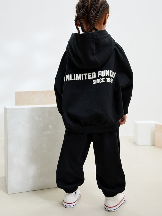 Black Slogan Hoodie and Joggers Set Immediate