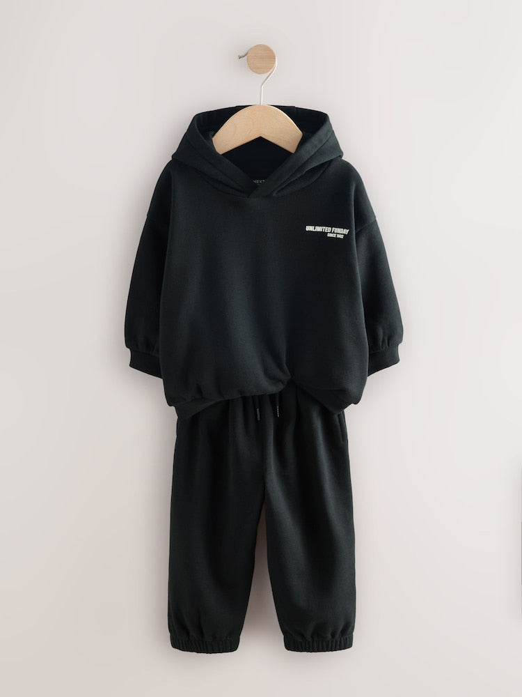 Black Slogan Hoodie and Joggers Set Immediate