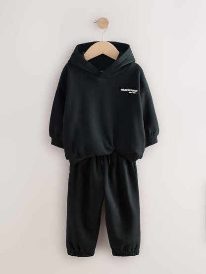 Black Slogan Hoodie and Joggers Set Immediate