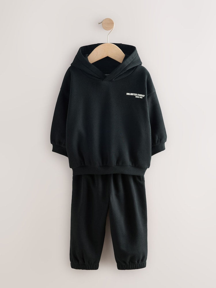 Black Slogan Hoodie and Joggers Set Immediate