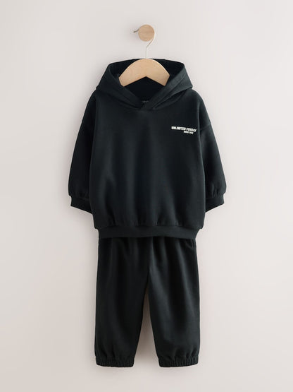 Black Slogan Hoodie and Joggers Set Immediate