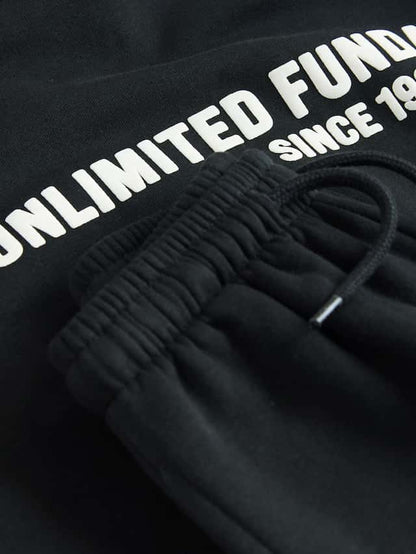Black Slogan Hoodie and Joggers Set Immediate