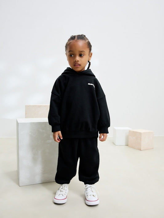 Black Slogan Hoodie and Joggers Set Immediate