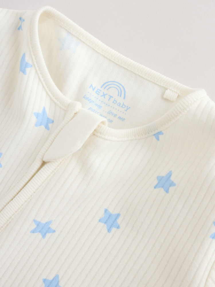 Blue/Green Star Milk Club Two Way Zip Baby Sleepsuits 3 Pack (0mths-3yrs)