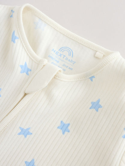 Blue/Green Star Milk Club Two Way Zip Baby Sleepsuits 3 Pack (0mths-3yrs)