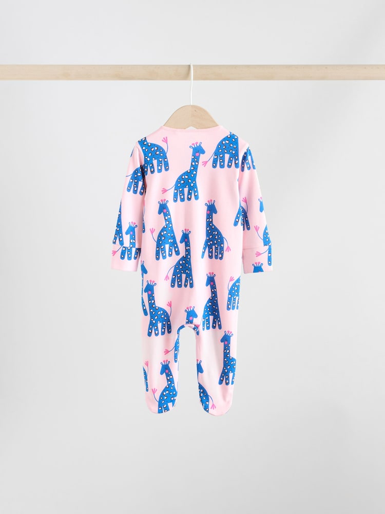 Blue/Pink Animal Character 3 Pack Two Way Zip Baby Sleepsuits (0mths-2yrs)