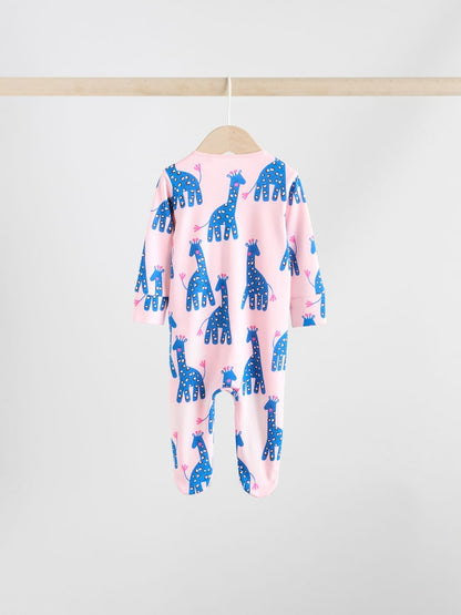 Blue/Pink Animal Character 3 Pack Two Way Zip Baby Sleepsuits (0mths-2yrs)