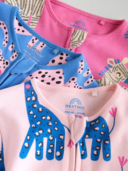 Blue/Pink Animal Character 3 Pack Two Way Zip Baby Sleepsuits (0mths-2yrs)