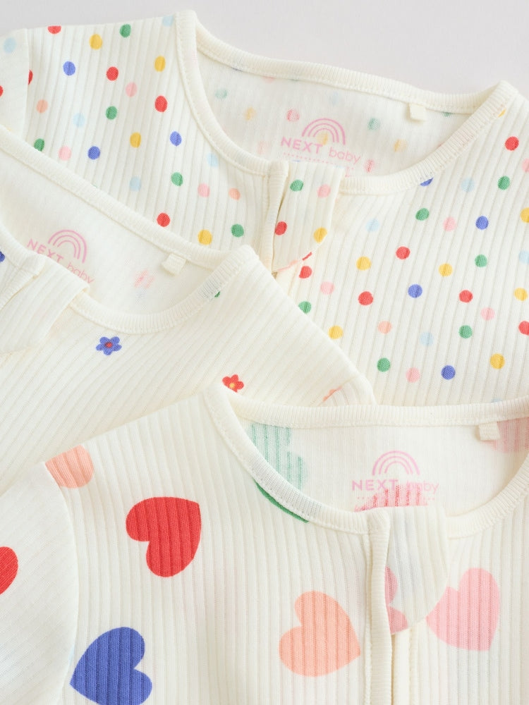 Blue/White Two Way Zip Baby Sleepsuit 3 Pack (0mths-2yrs)