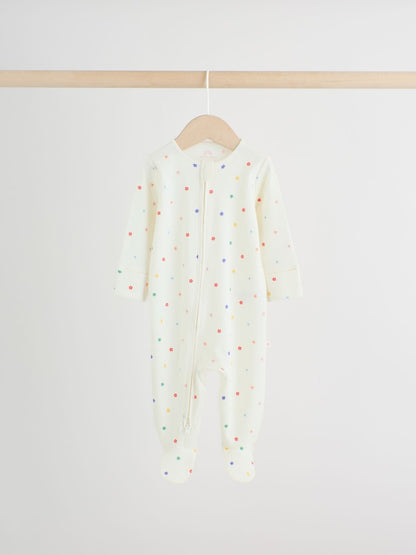 Blue/White Two Way Zip Baby Sleepsuit 3 Pack (0mths-2yrs)