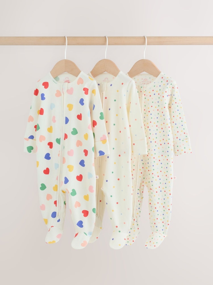 Blue/White Two Way Zip Baby Sleepsuit 3 Pack (0mths-2yrs)