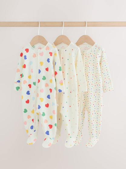 Blue/White Two Way Zip Baby Sleepsuit 3 Pack (0mths-2yrs)