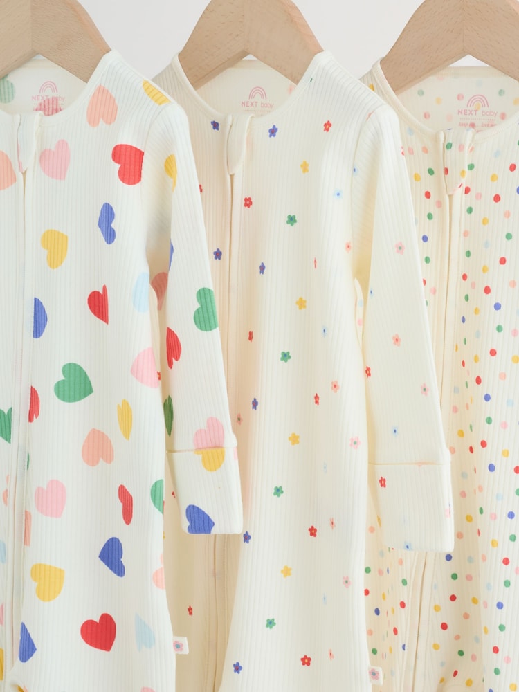 Blue/White Two Way Zip Baby Sleepsuit 3 Pack (0mths-2yrs)