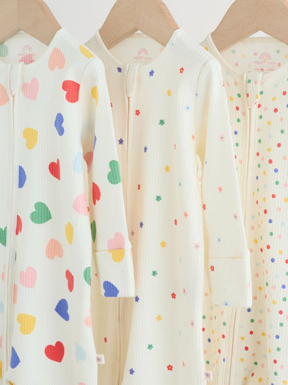 Blue/White Two Way Zip Baby Sleepsuit 3 Pack (0mths-2yrs)