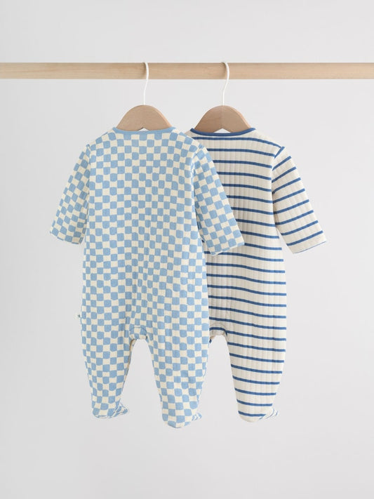 Blue 2 Pack Quilted Baby Sleepsuits