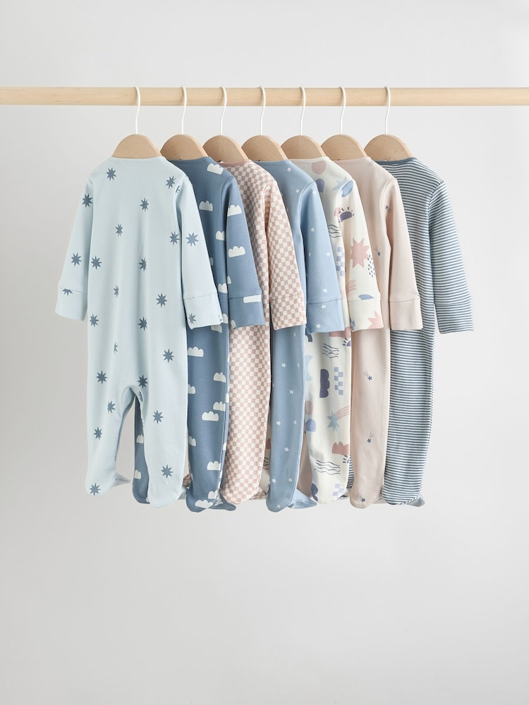 Blue 7 Pack Baby Footless Two Way Zip Sleepsuits 4 Pack Immediate