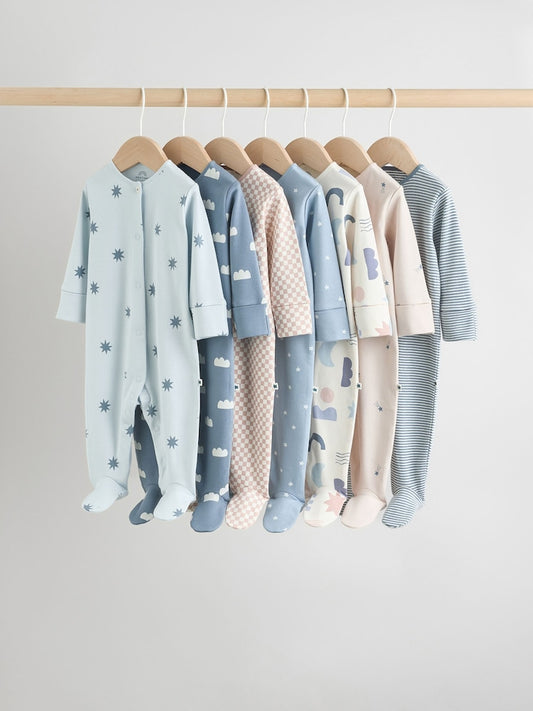 Blue 7 Pack Baby Footless Two Way Zip Sleepsuits 4 Pack Immediate
