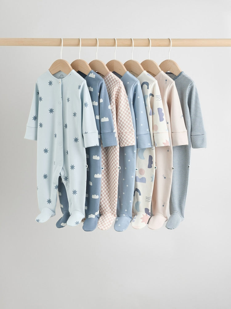 Blue 7 Pack Baby Footless Two Way Zip Sleepsuits 4 Pack Immediate