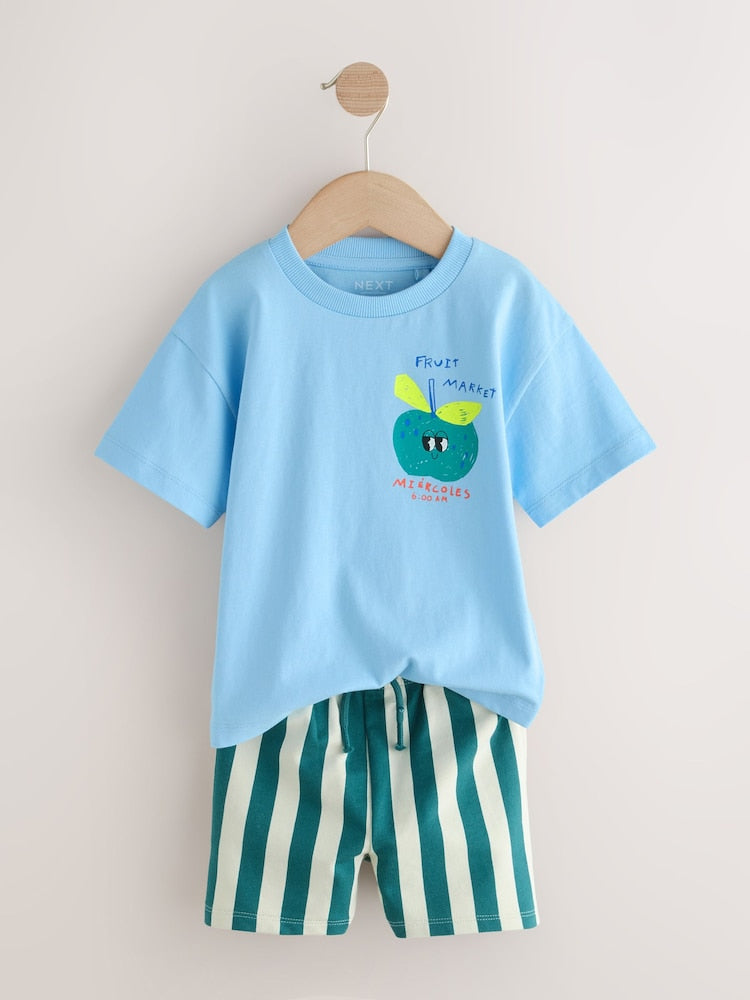 Blue Apple Short Sleeve Back Print T-Shirt and Shorts Set Immediate