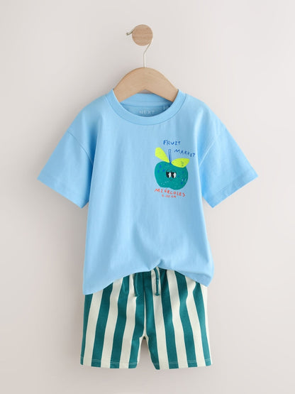 Blue Apple Short Sleeve Back Print T-Shirt and Shorts Set Immediate