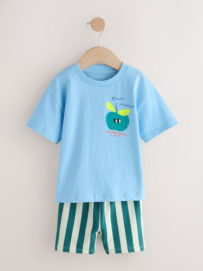 Blue Apple Short Sleeve Back Print T-Shirt and Shorts Set Immediate