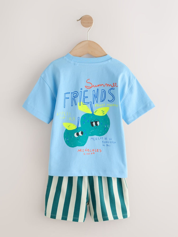 Blue Apple Short Sleeve Back Print T-Shirt and Shorts Set Immediate