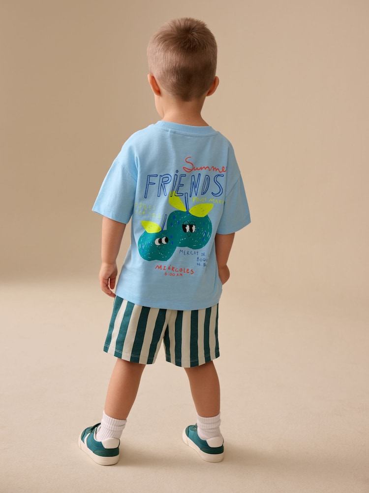 Blue Apple Short Sleeve Back Print T-Shirt and Shorts Set Immediate