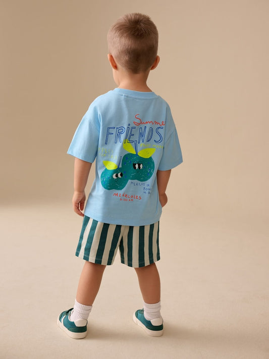 Blue Apple Short Sleeve Back Print T-Shirt and Shorts Set Immediate