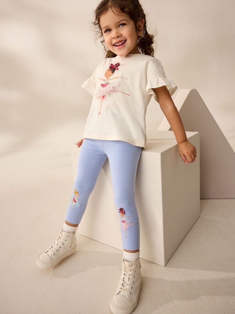 Blue Ballerina Knee Embellished Leggings (3mths-7yrs)