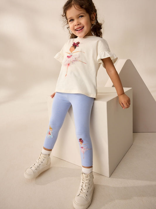Blue Ballerina Knee Embellished Leggings (3mths-7yrs)
