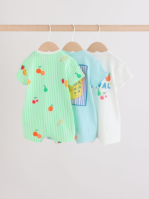 Blue Fruit Print Jersey Baby Rompers 3 Pack Immediate