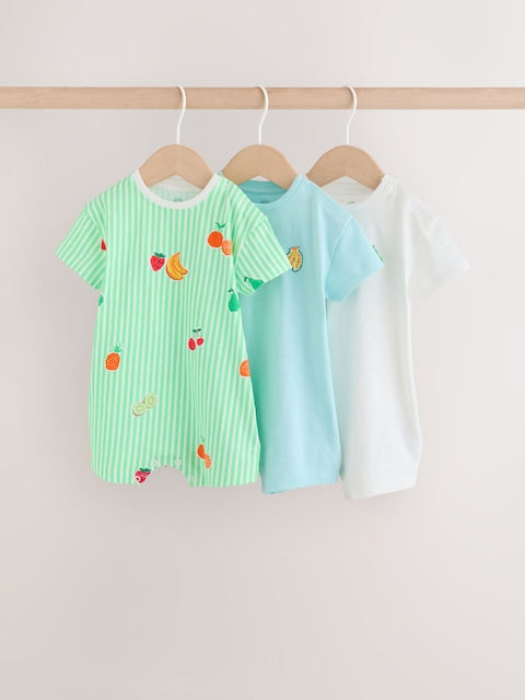 Blue Fruit Print Jersey Baby Rompers 3 Pack Immediate