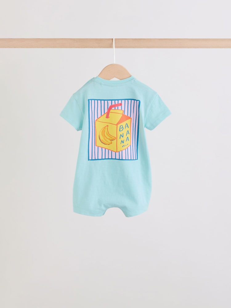 Blue Fruit Print Jersey Baby Rompers 3 Pack Immediate