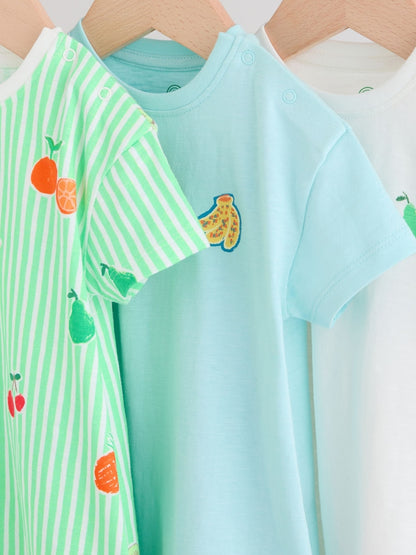 Blue Fruit Print Jersey Baby Rompers 3 Pack Immediate